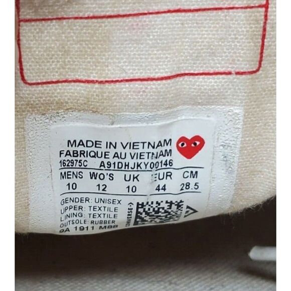 Converse Chuck Taylor x CDG Play Mens 10 Shoe Multi Hearts Off White Low Sneaker - Picture 13 of 14